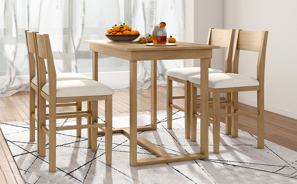 TOPMAX farmhouse countertop height 5-piece dining table set with 1 rectangular dining table and 4 brown dining chairs