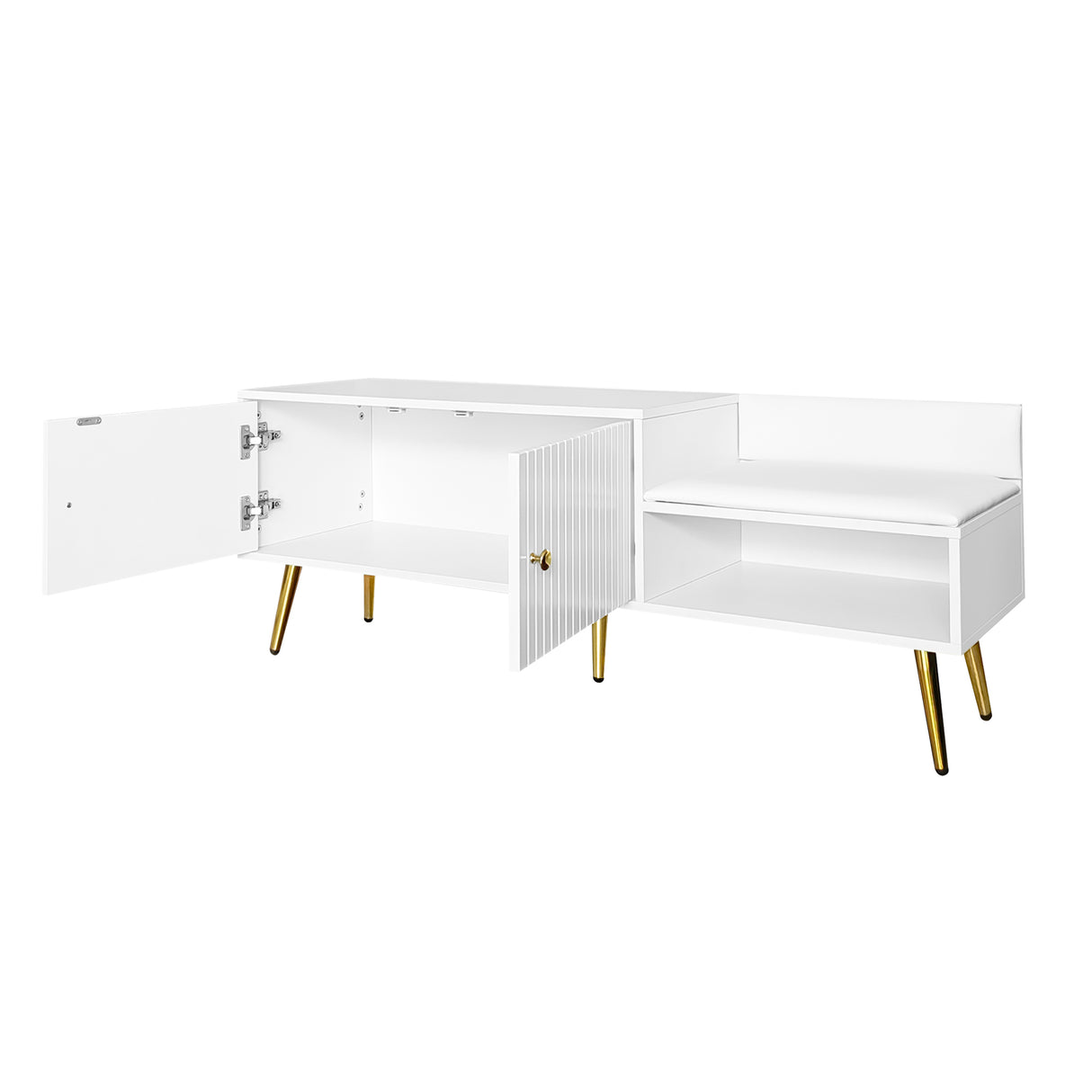 Modern Shoe Storage Bench with Hidden Storage and Upholstered Cushions for Bedside, Living Room and Entryway (White) - V.I.P Digital Presence