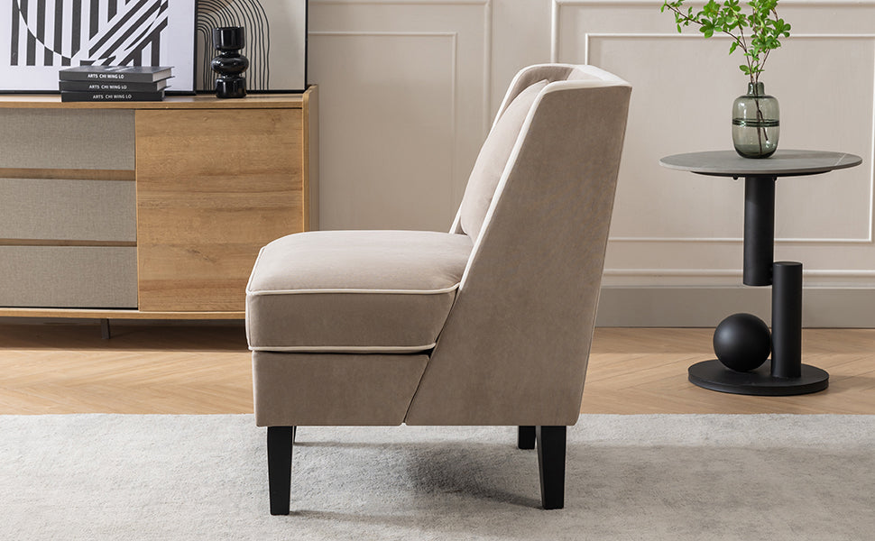 Velvet Upholstered Accent Chair with Cream Piping, Tan and Cream - V.I.P Digital Presence