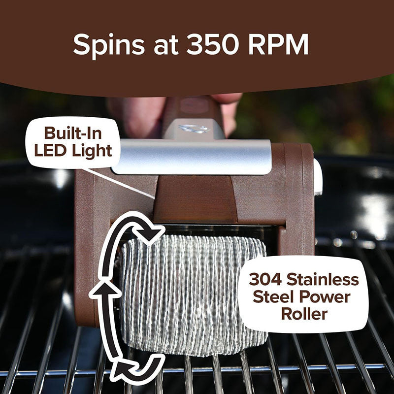 Rechargeable electric roller grill brush, stainless steel, replaceable heads, home cleaning tool, barbecue accessory. - V.I.P Digital Presence