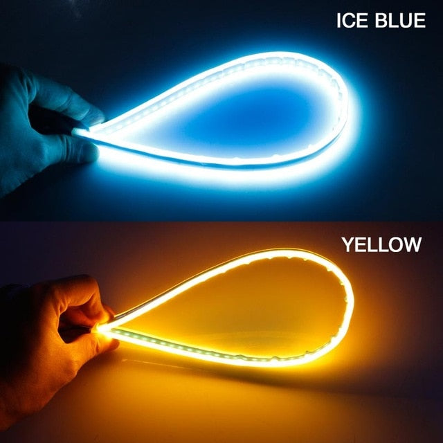 60cm New Slim Amber Sequential Flexible LED DRL For Headlight Strip Daytime Running Light With Yellow Turn Signal Lamp 12V - V.I.P Digital Presence