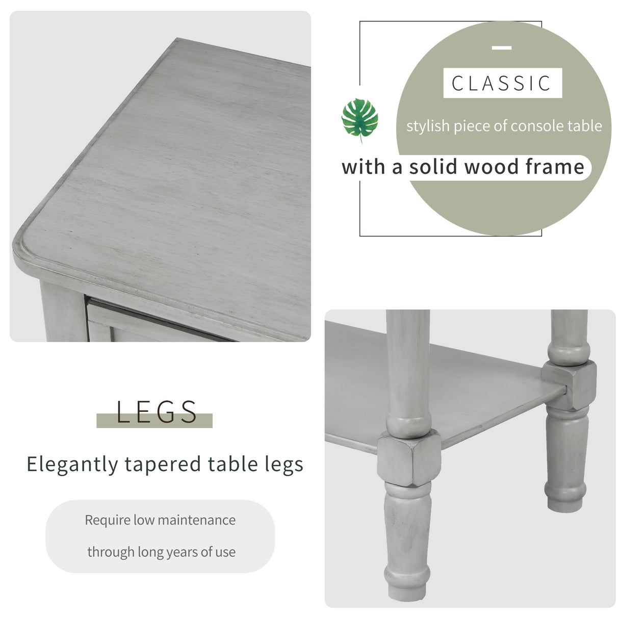 TREXM Narrow Console Desk, Thin Sofa Table with Three Storage Drawers and Living Room Bottom Shelves (Grey Washed) - V.I.P Digital Presence