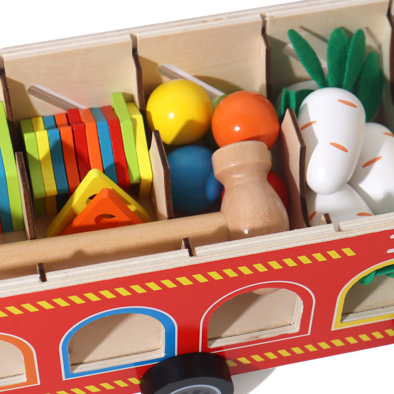 Children's early education puzzle multifunctional four in one knock ball, pull radish, cover column, fire truck, Montessori toy