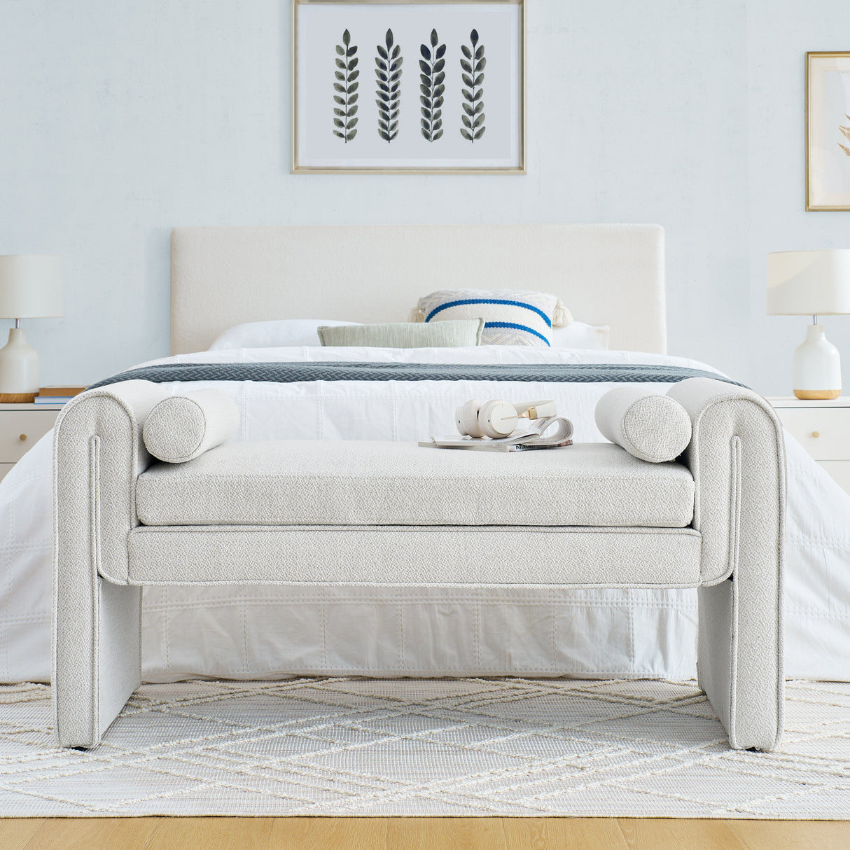 Bedroom storage stool, linen storage stool, large storage space, 50.39 inches white - V.I.P Digital Presence