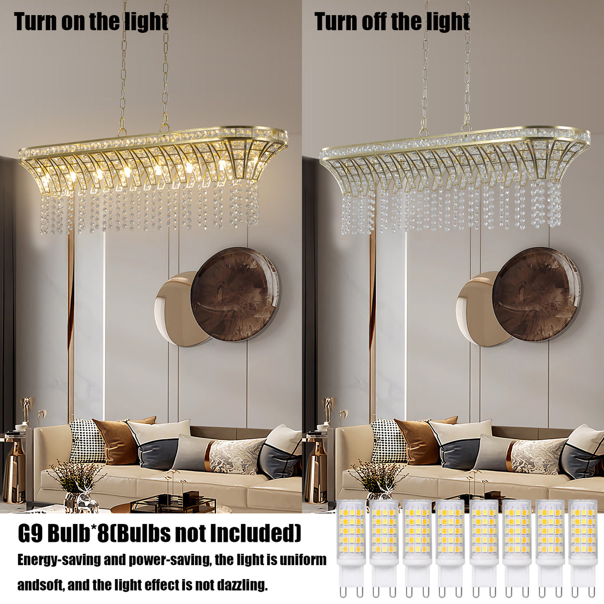 Modern Champagne Gold Kitchen Island Light - Oval Crystal ceiling chandelier - V.I.P Digital Presence