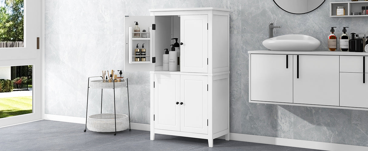 Bathroom floor storage cabinet, bathroom storage unit, 4-door independent cabinet, adjustable shelf, adaptive shelf, white - V.I.P Digital Presence
