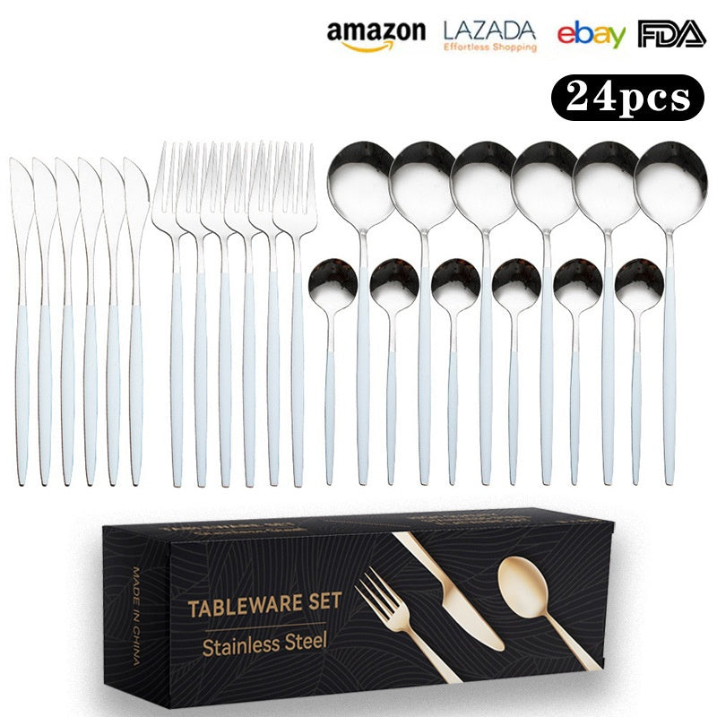Cutlery Set Stainless Steel Knife Fork Set 24-Piece Tableware Set Golden Steak Knife Fork Spoon 6-Person Set - V.I.P Digital Presence