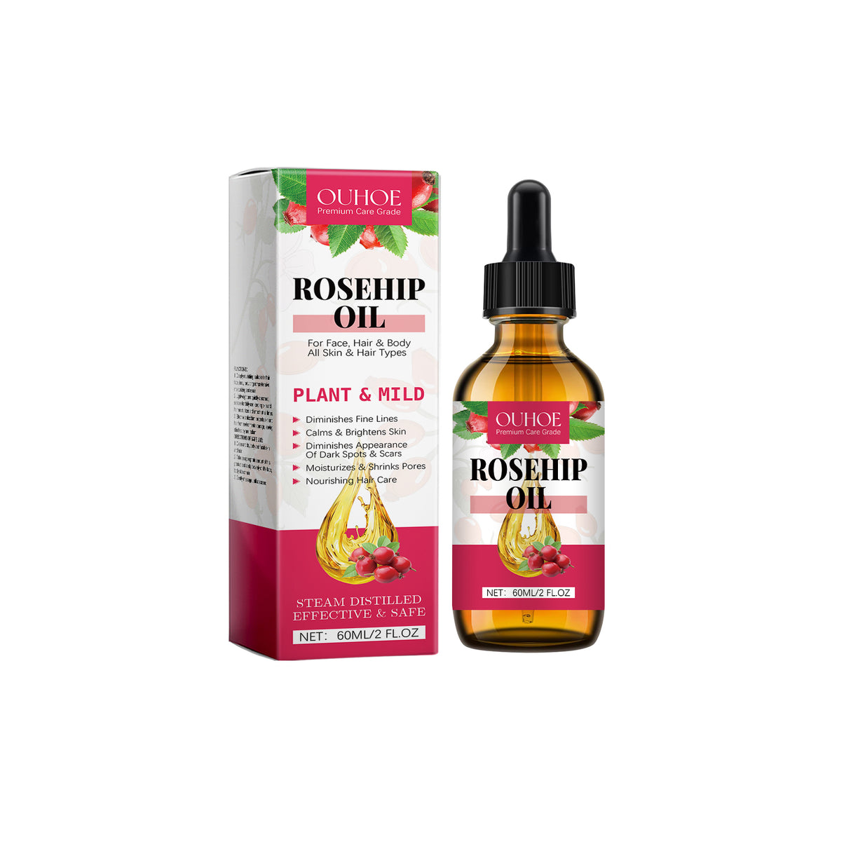 Aceite de Rosa Hidratante, Esencia Reparadora, Iluminadora y Rejuvenecedora, Hidratante Facial, No Apretada