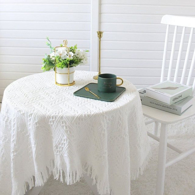 Mantel de encaje blanco estilo Ins, mantel de café, foto artística, tejido retro francés