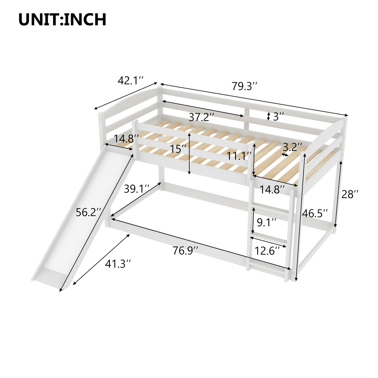 Twin over Twin Bunk Bed with Convertible Slide and Ladder White