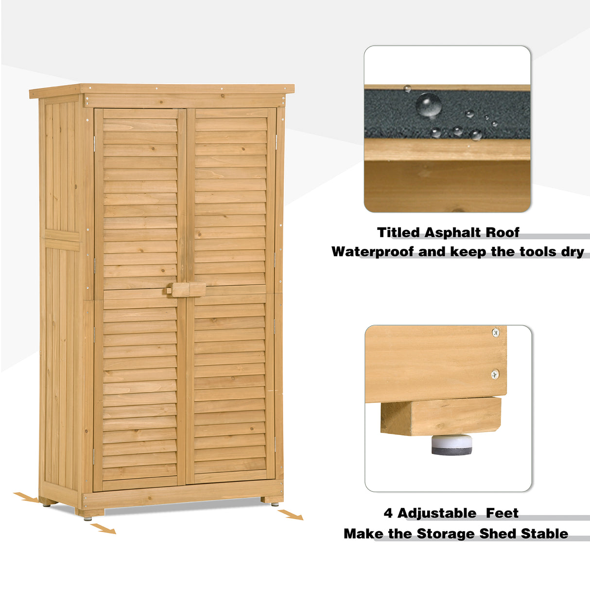 Wooden Garden Shed 3-tier Patio Storage Cabinet Outdoor Organizer Wooden Lockers with Wood (Natural Wood Color -Shutter Design) - V.I.P Digital Presence