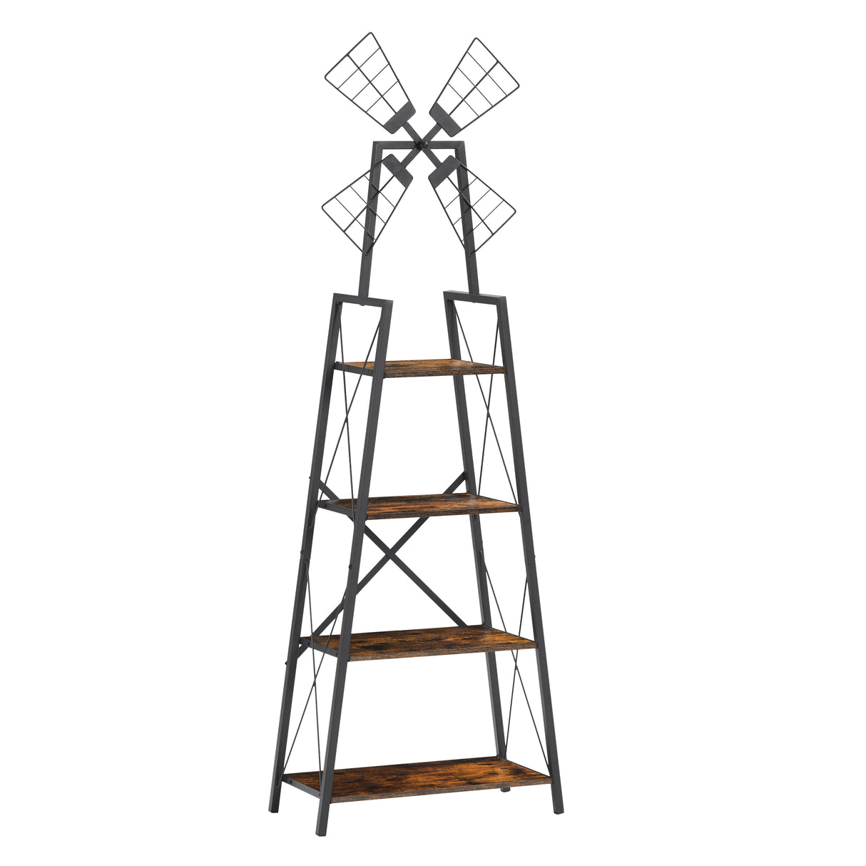 4-Tier Narrow Book Shelf, Bookcase for Home Office, Living Room, Bedroom, Kitchen, Rustic Brown and Black - V.I.P Digital Presence