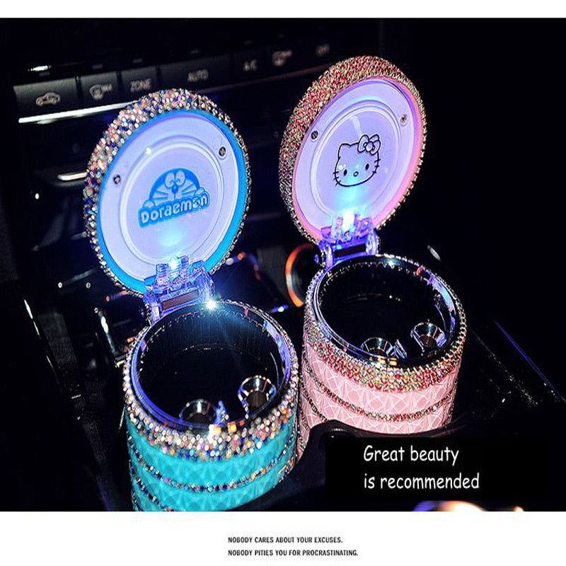 Portable Car ashtray with Light Hello Kitty KT Accessories for Girls Led Car Ash Tray Ashtray Storage Cup Holder Crystal Diamond - V.I.P Digital Presence