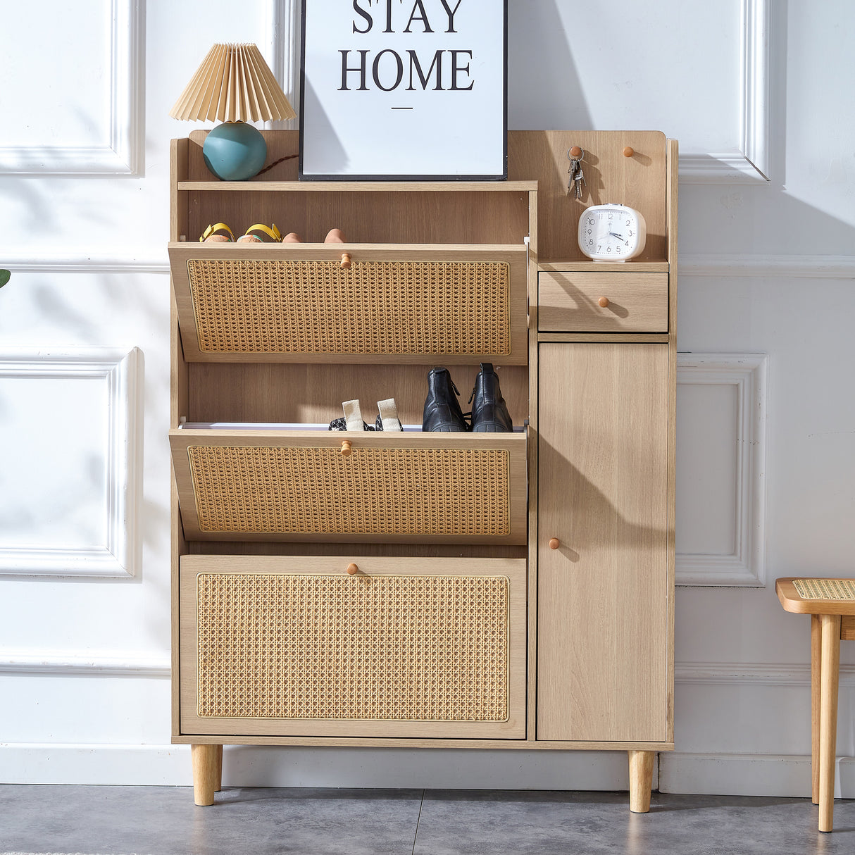 Modern minimalist storage cabinet MDF bed top cabinet Japanese rattan shoe cabinet, small home furniture - V.I.P Digital Presence