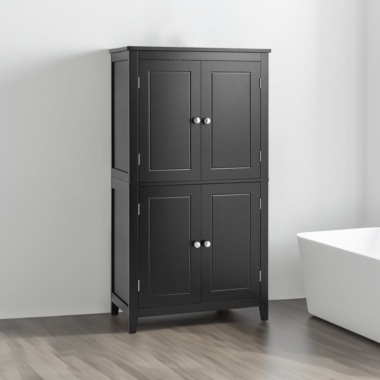 Bathroom floor storage cabinet, bathroom storage cabinet, 4-door independent cabinet, adjustable shelf, adaptive shelf, black - V.I.P Digital Presence