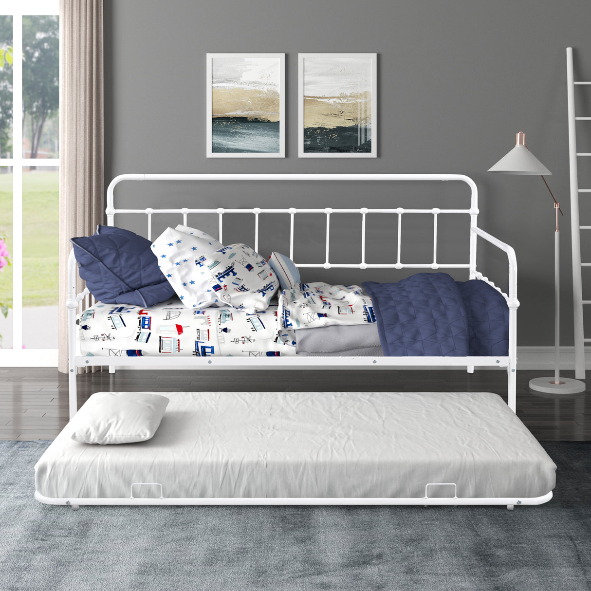 Metal Frame Daybed with trundle(white)