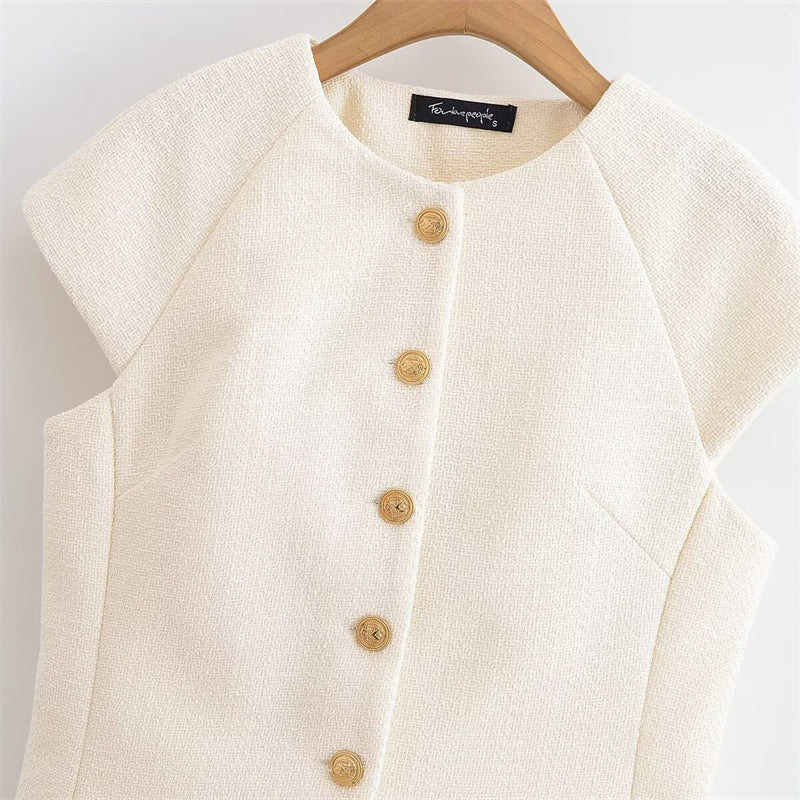 Fashionable Casual Round Neck Versatile Vest with Front Button Closure for Women - V.I.P Digital Presence