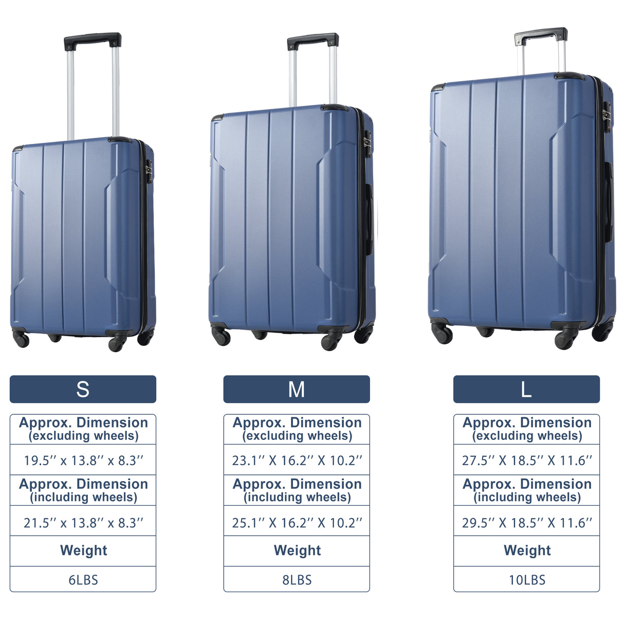 Hardshell Luggage Spinner Suitcase with TSA Lock Lightweight Expandable 24'' (Single Luggage) Blue + ABS + 24 Inch