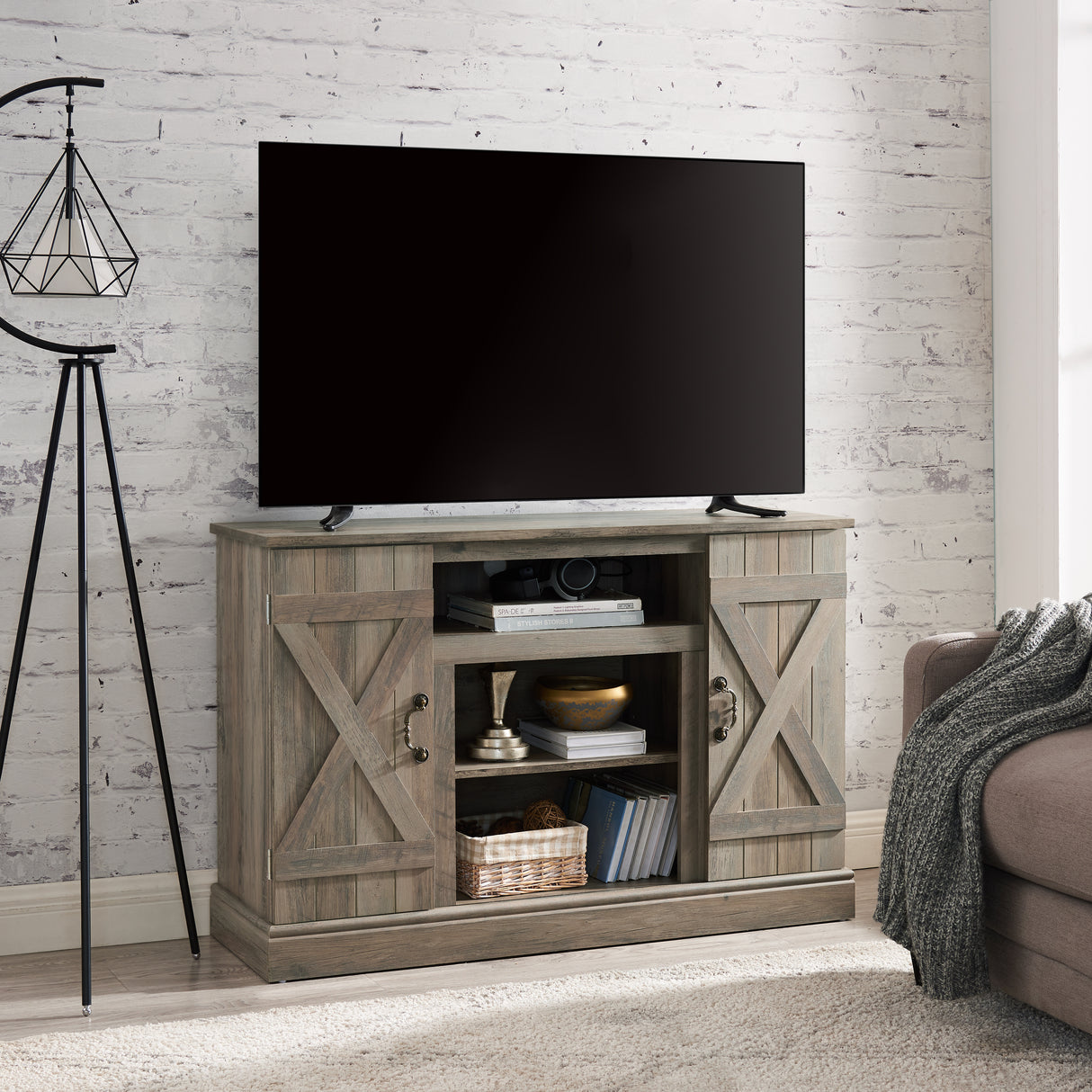 Farmhouse Classic Media TV Stand Antique Entertainment Console for TV up to 50" with Open and Closed Storage Space - V.I.P Digital Presence