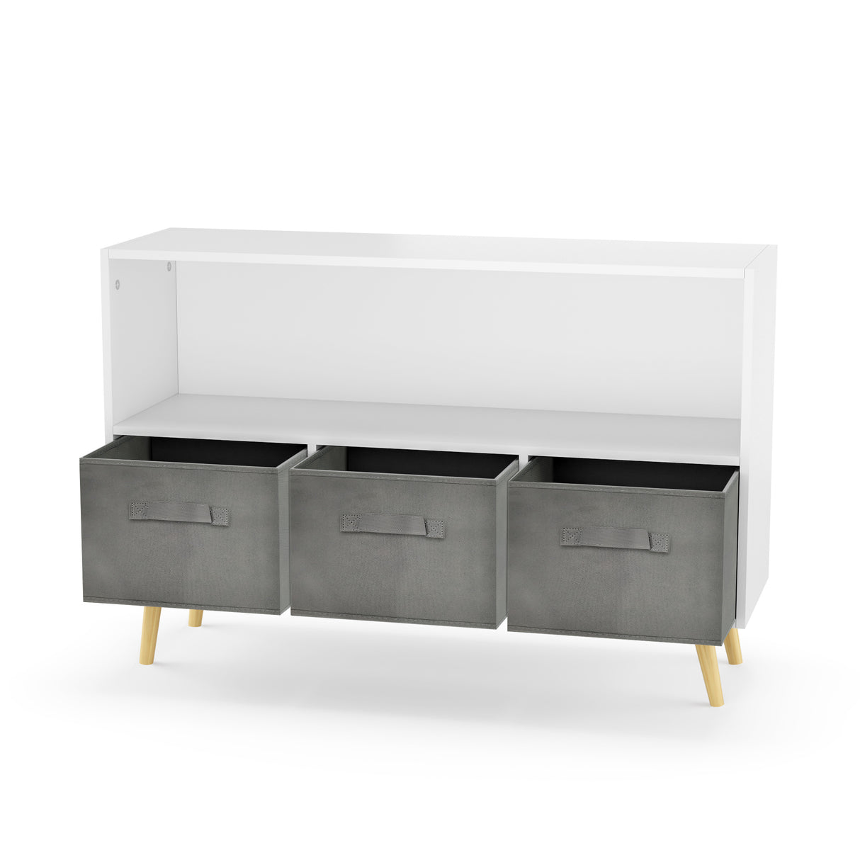 Kids bookcase with Collapsible Fabric Drawers Children's Book Display Toy Storage Cabinet Organizer White/Gray - V.I.P Digital Presence