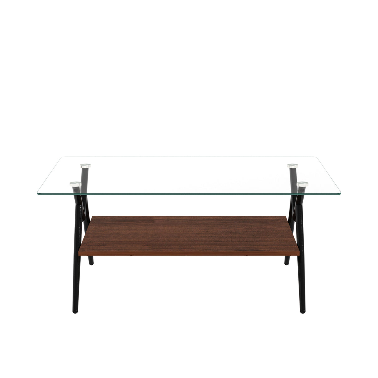 Rectangle Coffee Table with Tempered Glass top and Black Metal Legs, Modern Table for Living Room , Transparent Glass - V.I.P Digital Presence