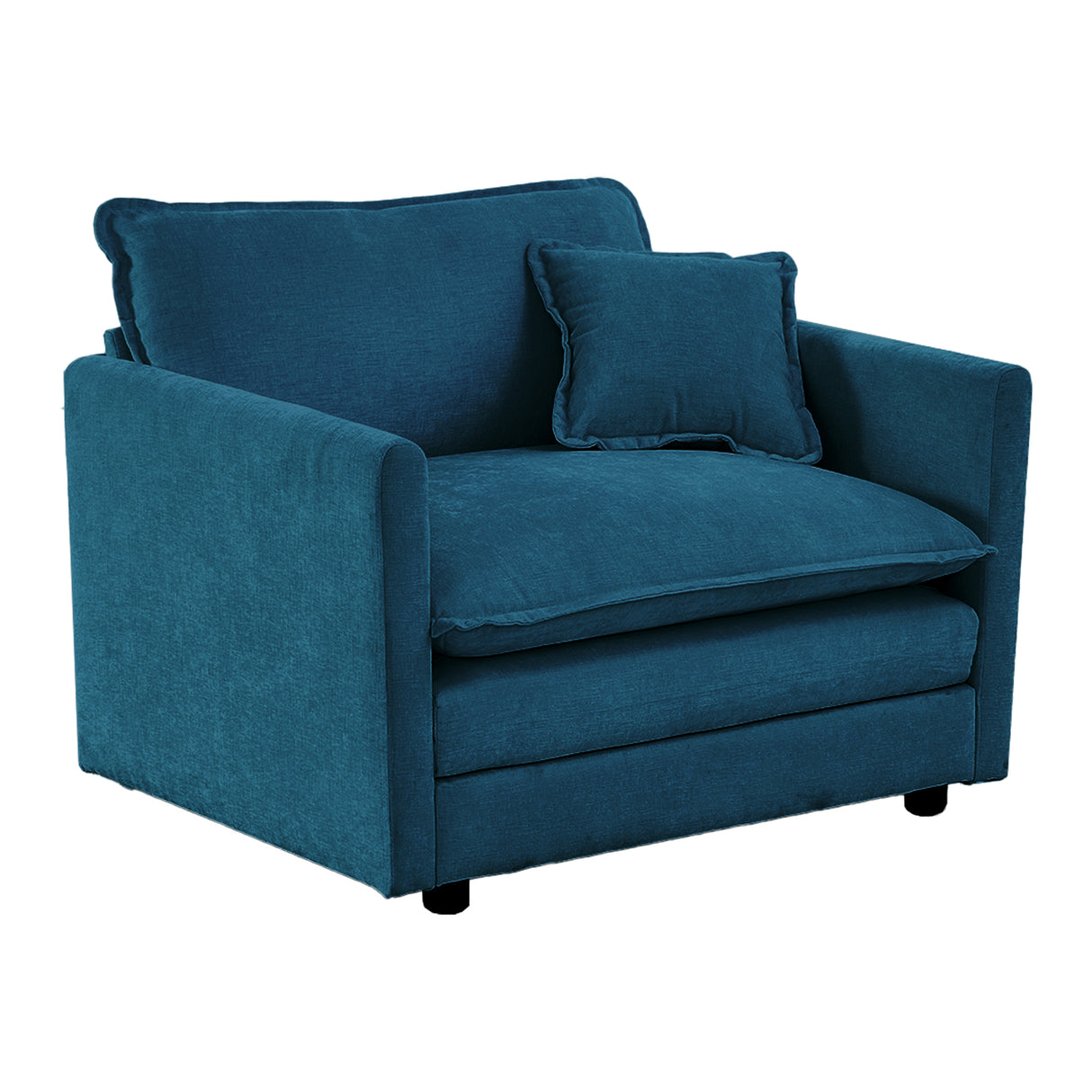 Comfy Deep Single Seat Sofa Upholstered Reading Armchair Living Room Chair Blue Chenille Fabric , 1 Toss Pillow - V.I.P Digital Presence