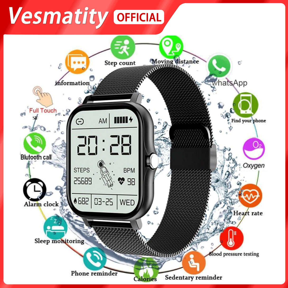 CT2 Smart Watch Full Touch Fitness Smart Watch Heart Rate Monitor Bluetooth Call Waterproof Watch - V.I.P Digital Presence