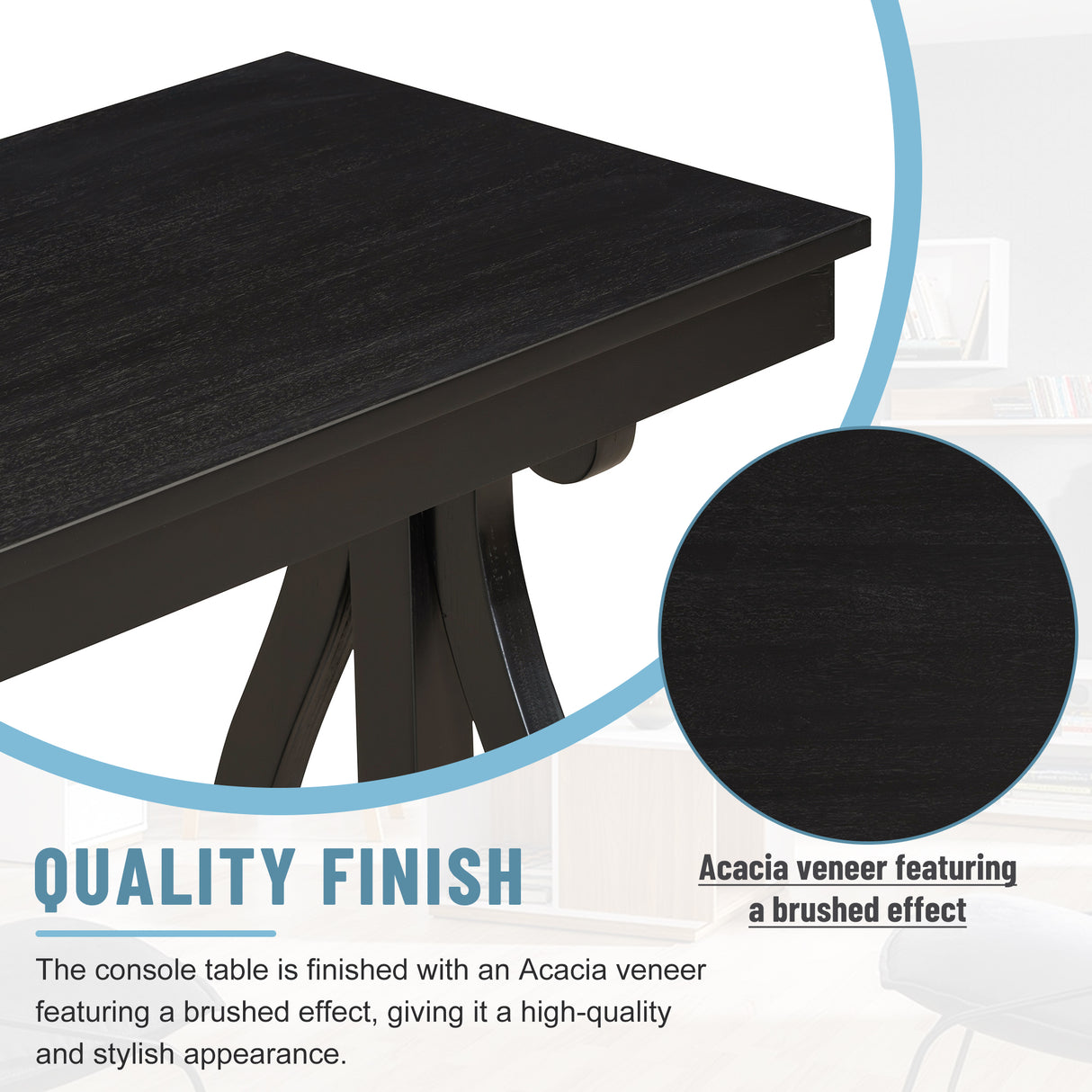 48-Inch Rustic Vintage Console Table --- Farmhouse Style Entryway Table with Open Shelf and Sturdy Construction (Black) - V.I.P Digital Presence