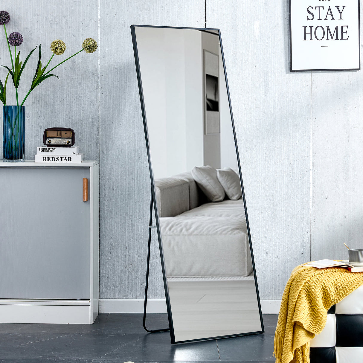 Aluminum alloy metal frame wall mounted full-length mirror black 65 * 23“ - V.I.P Digital Presence