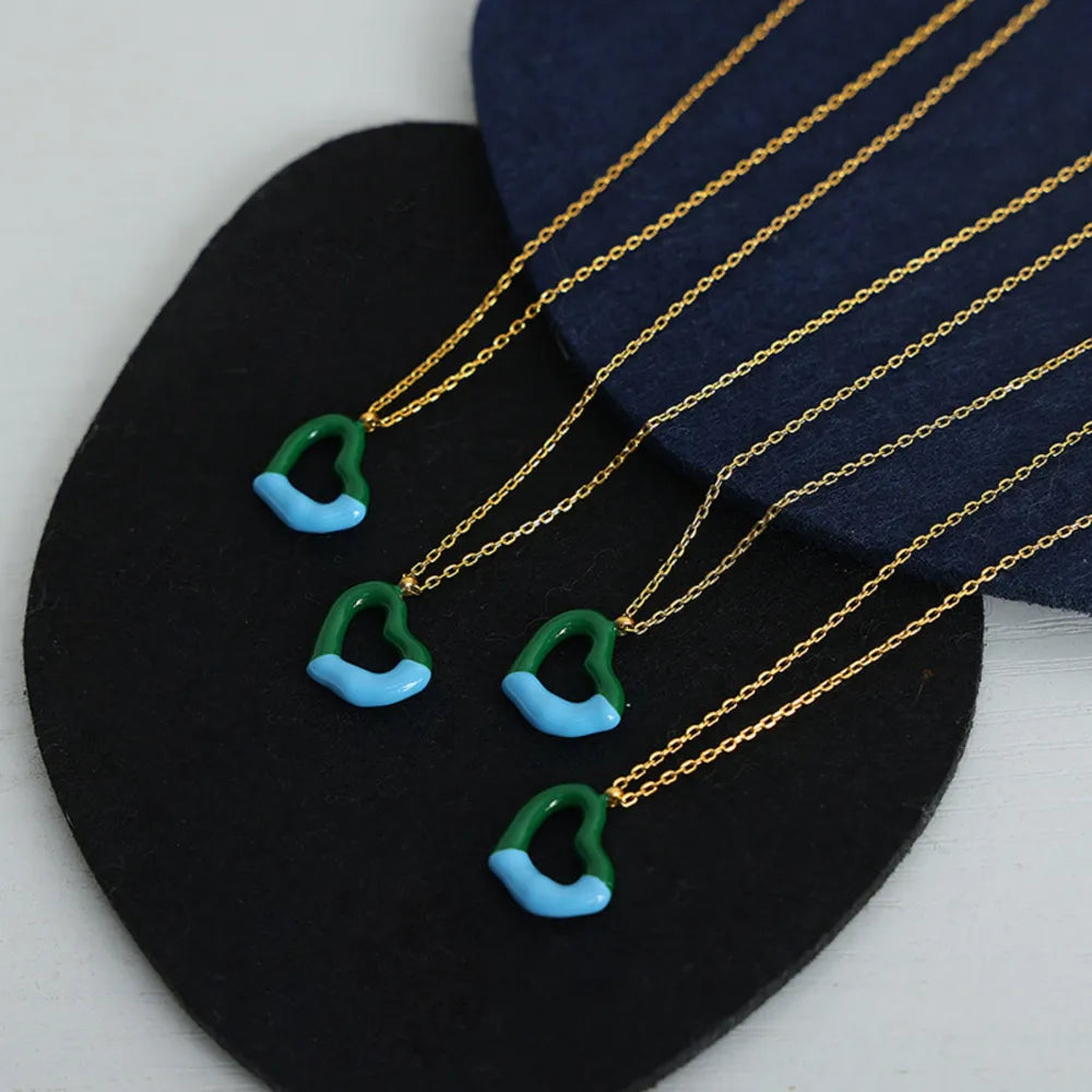 Two tone weight glazed design heart pendant titanium steel gold-plated necklace - V.I.P Digital Presence