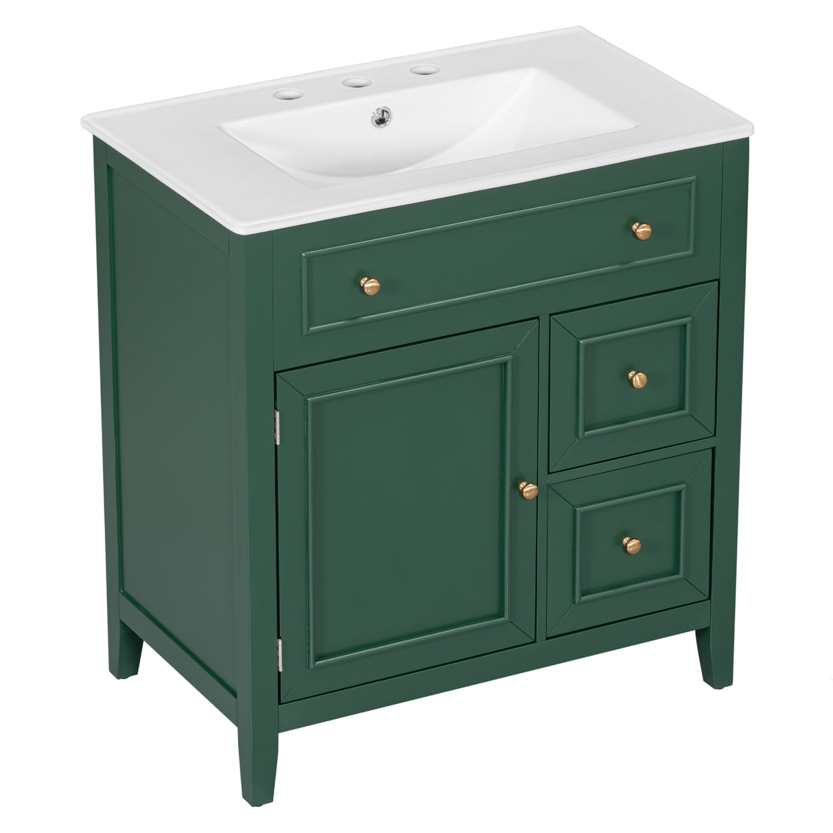 30" Bathroom Vanity with Sink Top, Bathroom Vanity Cabinet with Door and Two Drawers, Solid Wood Frame, One Package, Green - V.I.P Digital Presence