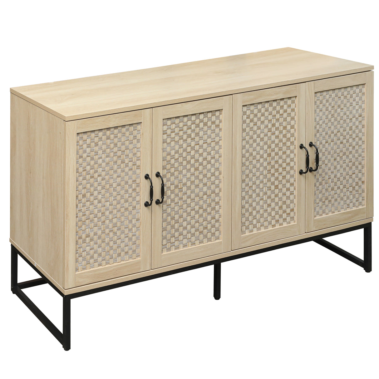 Rattan 4-Door Sideboard , Sideboard Buffet Storage Cabinet,Accent Storage Cabinet , Large Cabinet With 4 Rattan Decorated Doors - V.I.P Digital Presence