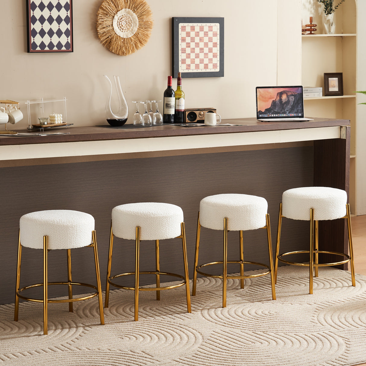 24 inch high circular bar stool, set of two - modern cushioned dining stool - including sturdy hardware support legs - V.I.P Digital Presence