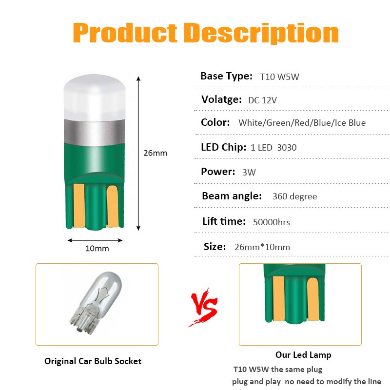 10PCS T10 W5W Led 3030 1SMD Wedge Bulb Auto Dome Reading Car Light Sidemarker Sidelight Parking Lights 194 168 Lamp Bulbs - V.I.P Digital Presence