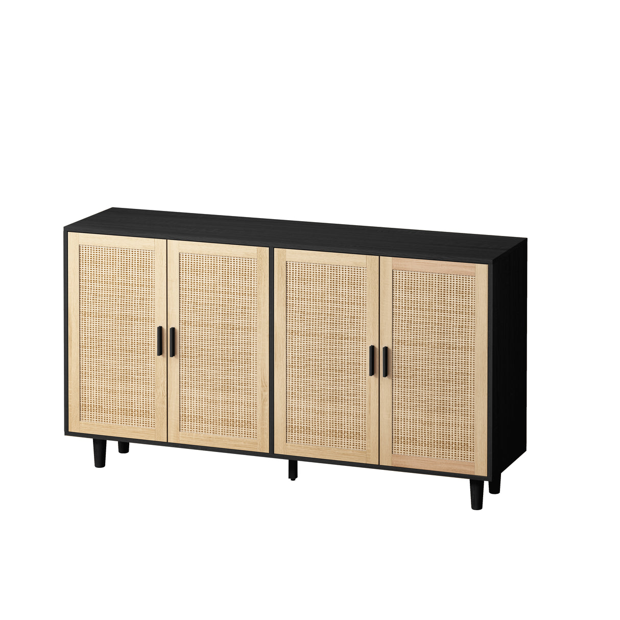 62.20"Elegant and Functional 4-Door Rattan Decorative Storage Cabinet,for Bedroom,Living Room,Office,Easy Assembly,Black - V.I.P Digital Presence