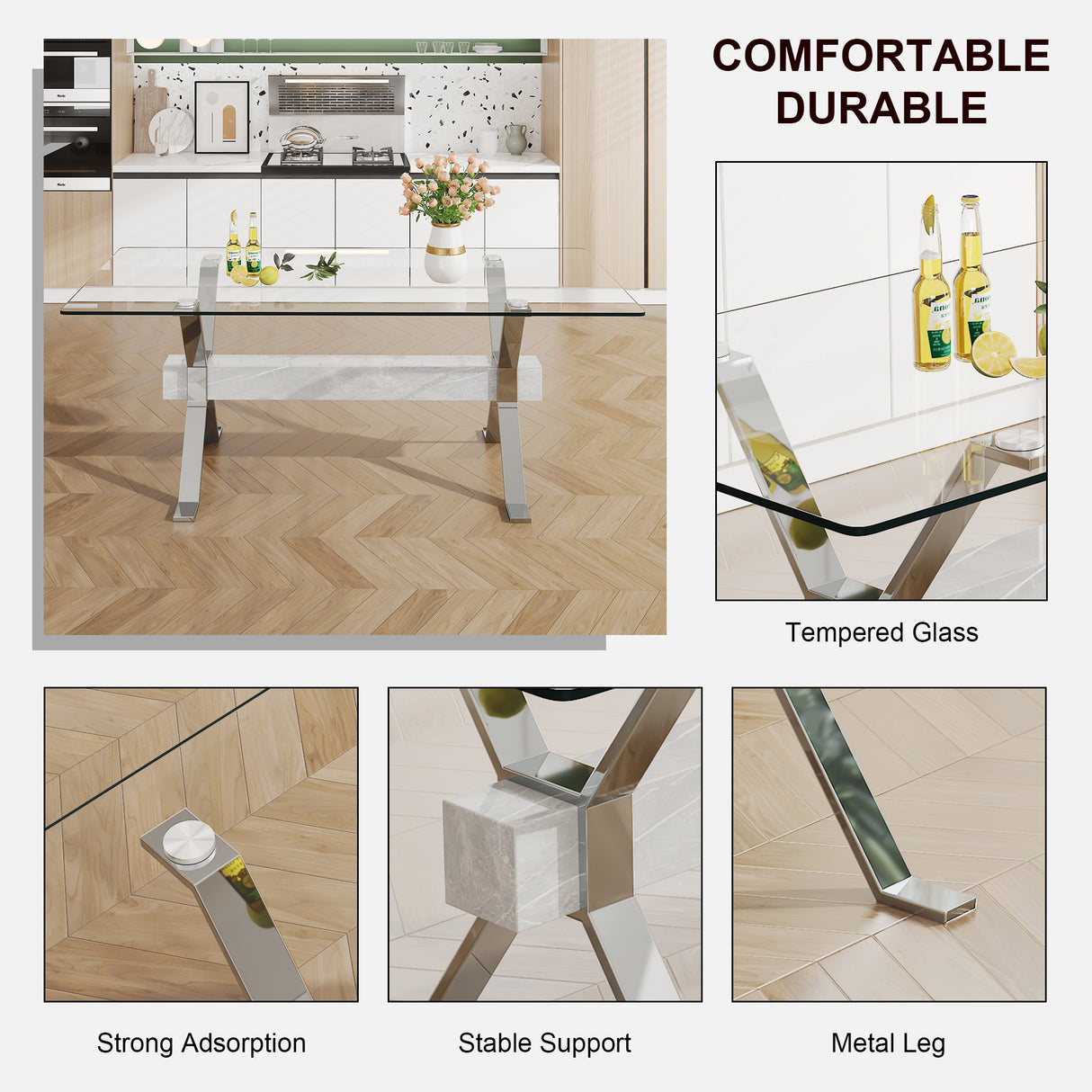 Dining table Modern tempered glass dining table 79 ''x39''x30 '' 1105 - V.I.P Digital Presence