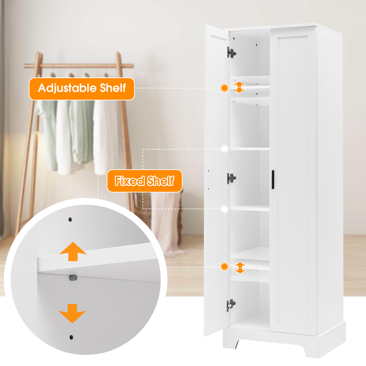 Storage Cabinet with Two Doors for Bathroom, Office, Adjustable Shelf, MDF Board, White - V.I.P Digital Presence