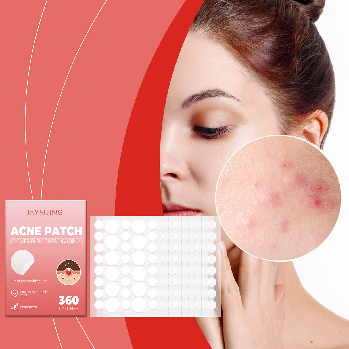Parche para el acné semitransparente, cómodo, suave, fácil de aplicar, resistente al agua y transpirable.