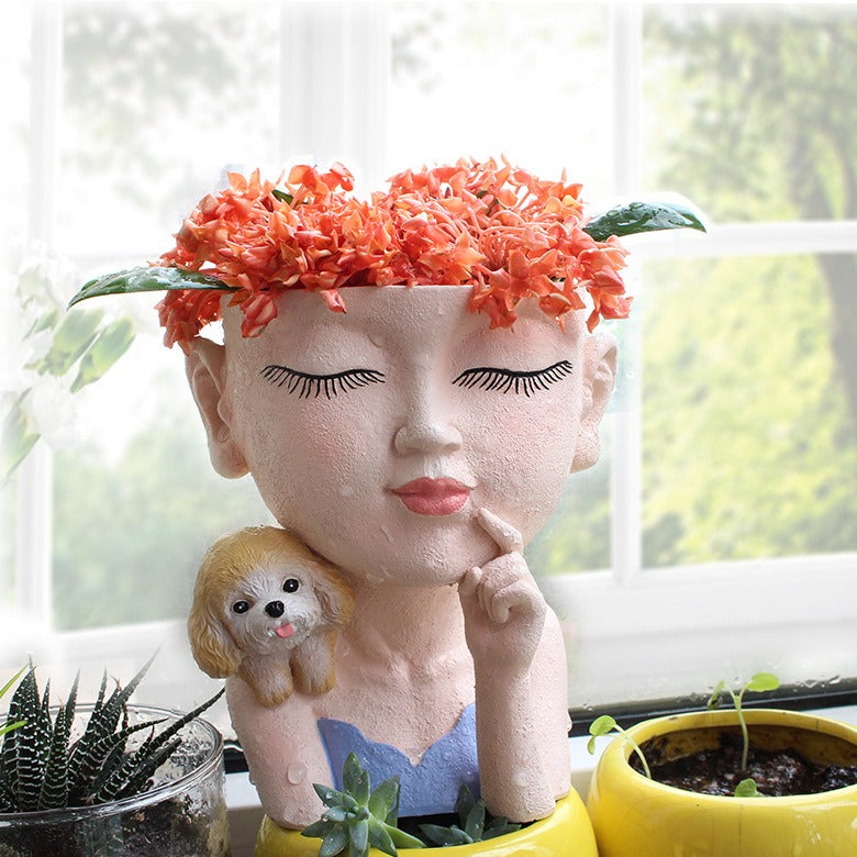Creative resin succulent potted plant decoration for girl's puppy flower pot - V.I.P Digital Presence