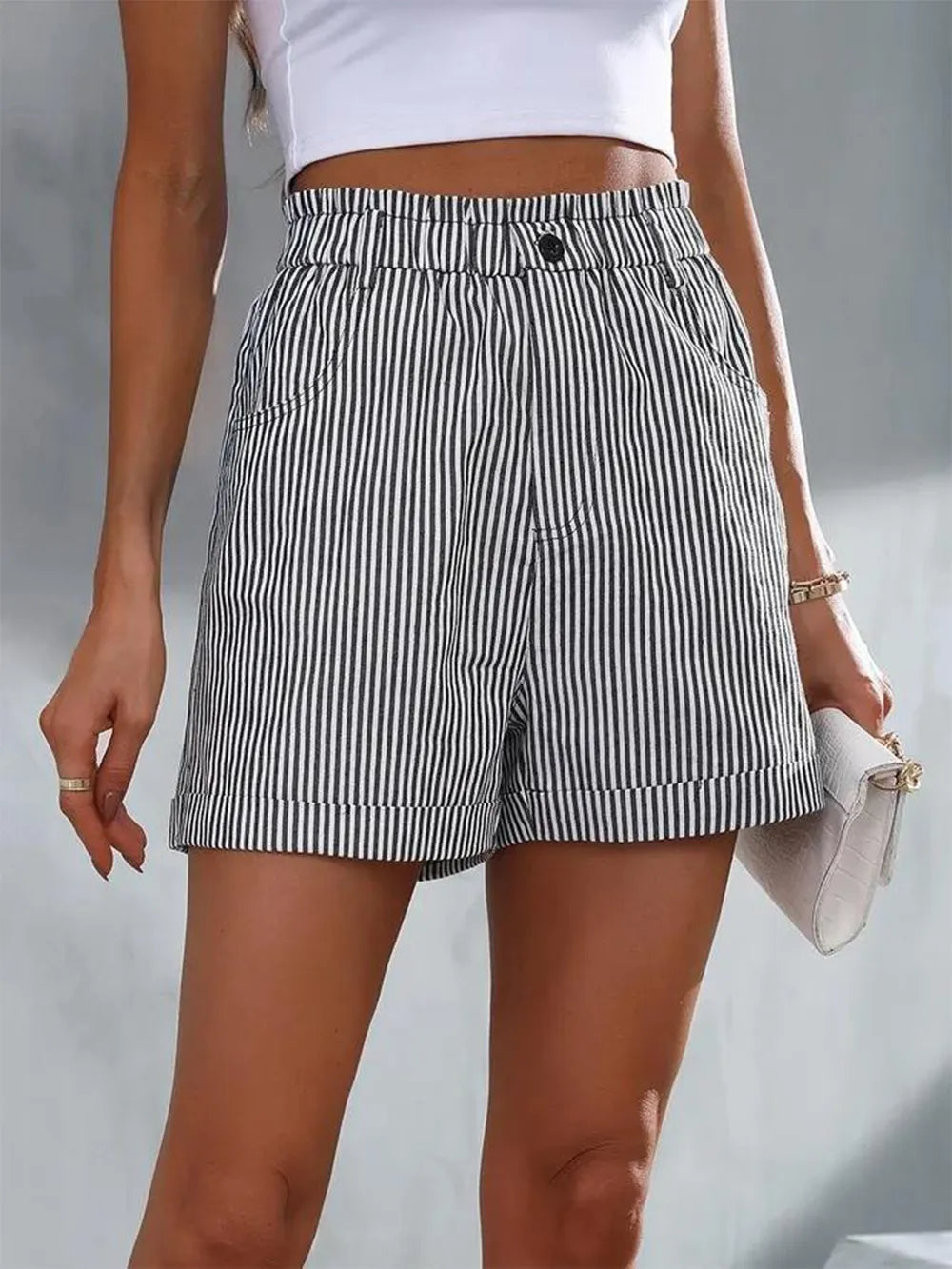 High Waist Striped Shorts - V.I.P Digital Presence