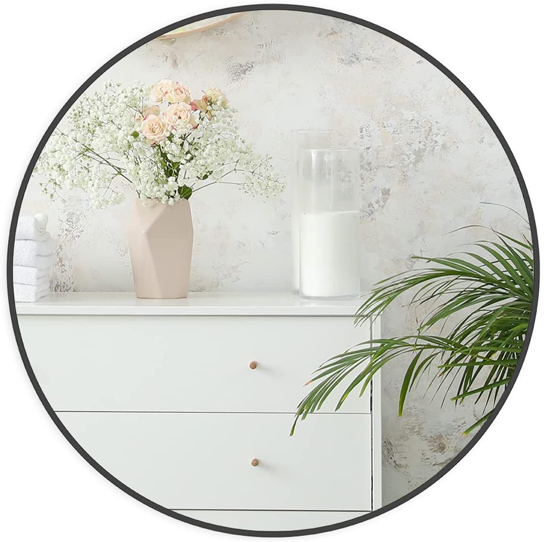 Black 30 Inch Metal Round Bathroom Mirror - V.I.P Digital Presence
