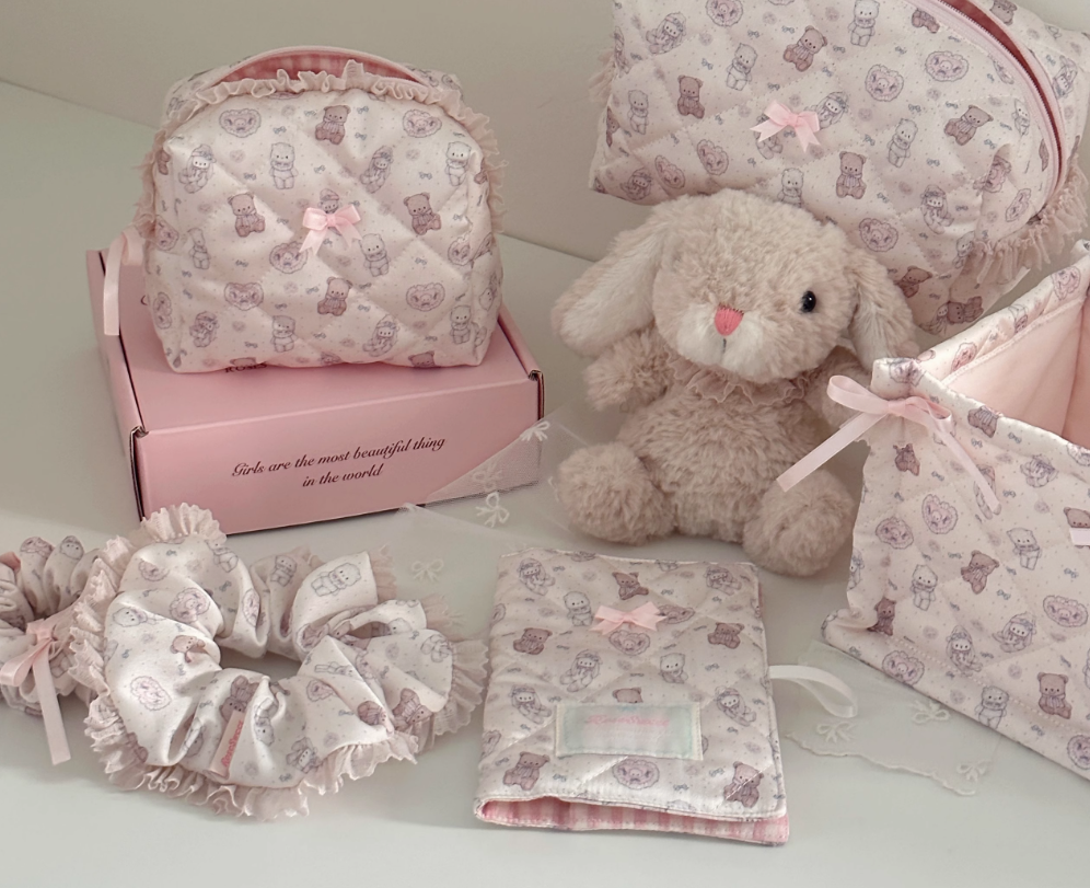 Cute cat little bear girl's heart satin headband makeup bag storage basket - V.I.P Digital Presence