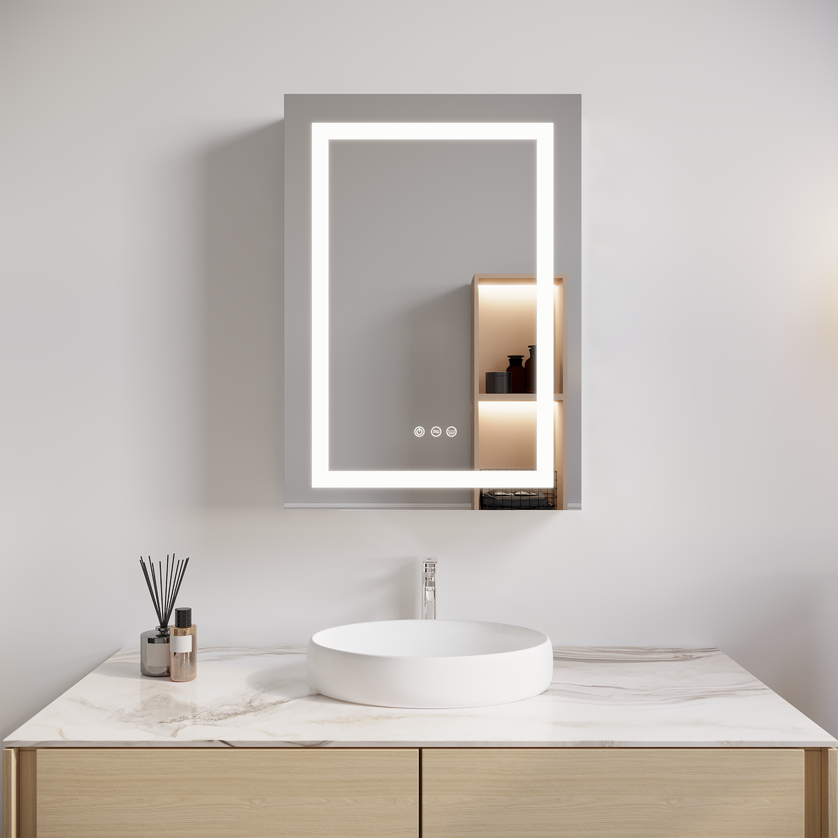26x20 inch(Left Door) bathroom medicine cabinet with LED mirror 3000K~6000K single door lighting bathroom cabinet with touch switch adjusta - V.I.P Digital Presence