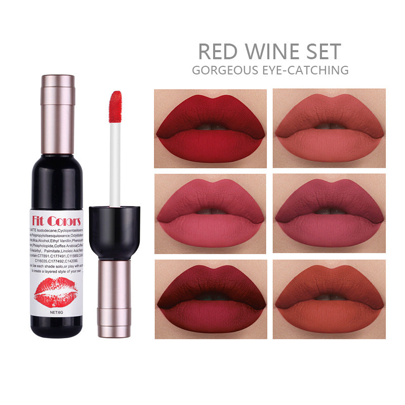 Fit Colors Red Wine Bottle Non-Stick Cup Matte Lip Gloss Matte Velvet Is Not Easy To Fade Lip Gloss Liquid Lipstick - V.I.P Digital Presence