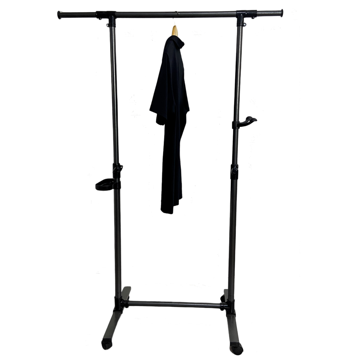 Short clothes hanger with chassis and wheels, heavy-duty rolling clothes hanger, black - V.I.P Digital Presence