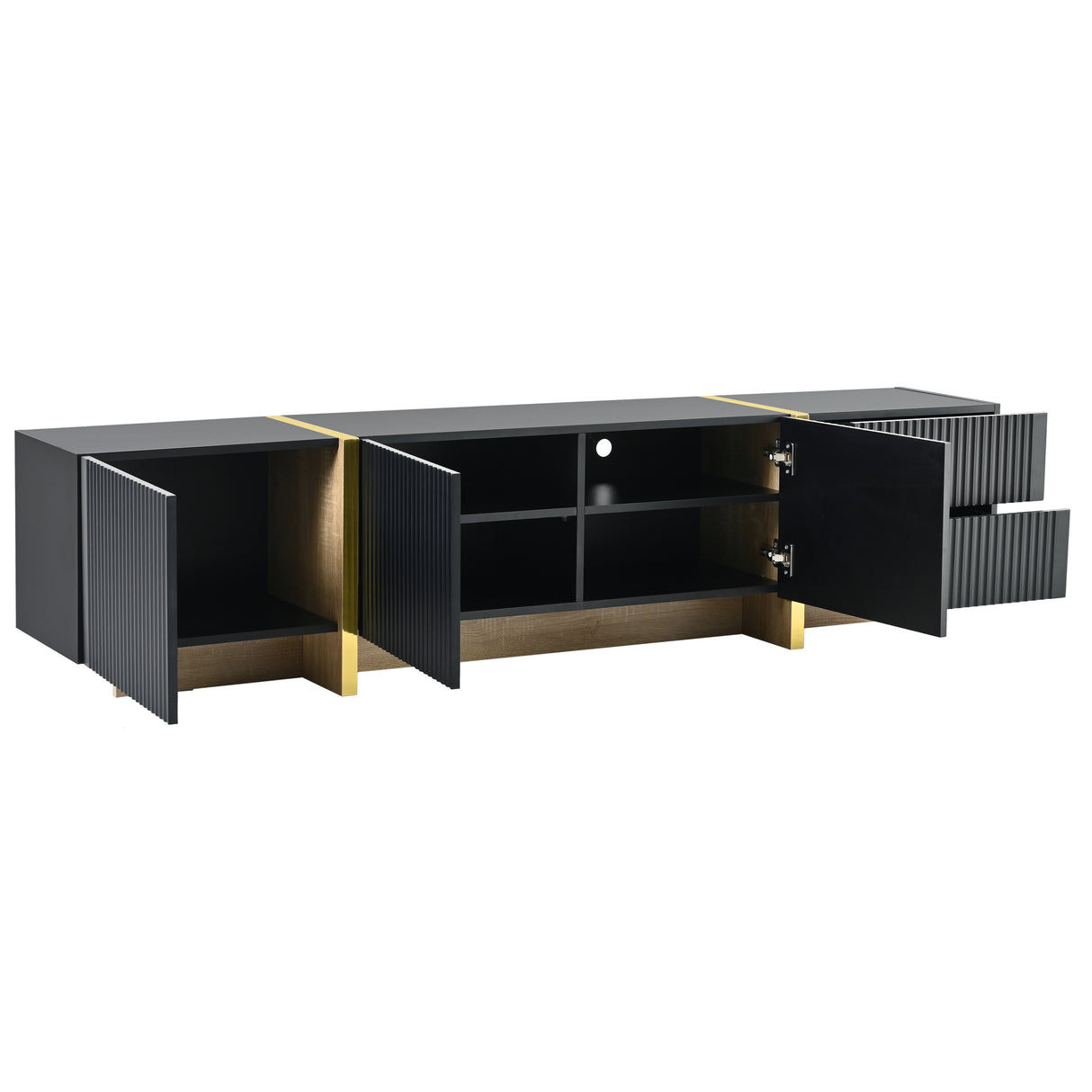 Luxury Fluted TV Stand for TVs Up to 80'', Modern Entertainment Center with Storage Cabinets & Drawers Black - V.I.P Digital Presence