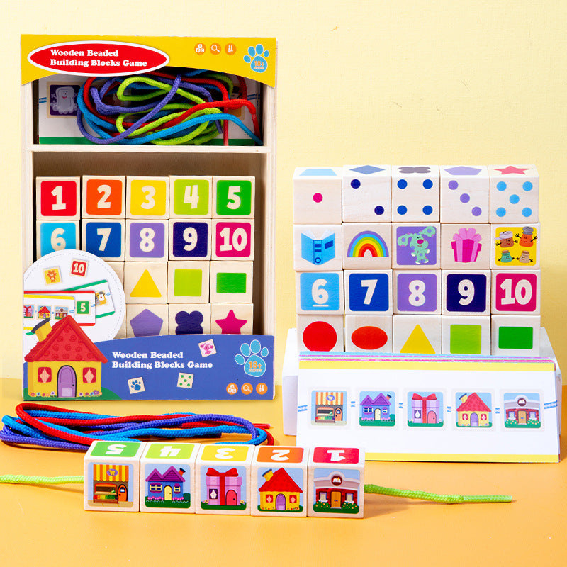 Children's Large Particle Bead Thread Rope Building Blocks Digital Shape Color Focus Training Early Education Puzzle Toys - V.I.P Digital Presence