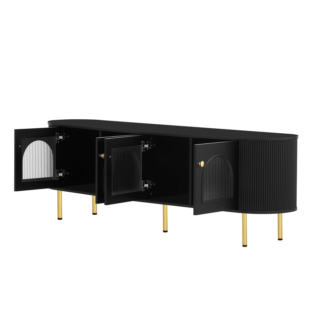 U-Can Modern TV Stand for TVs up to 80 Inches with 4 Cabinets with Metal Legs and Handles for Living room, Black - V.I.P Digital Presence