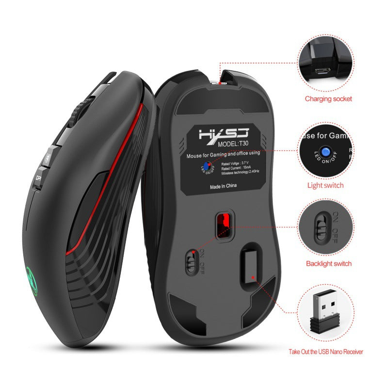 New Rechargeable Wireless Mouse 3600dpi Adjustable Colorful Luminous Gaming Mouse 7D Can Turn Off Lights - V.I.P Digital Presence