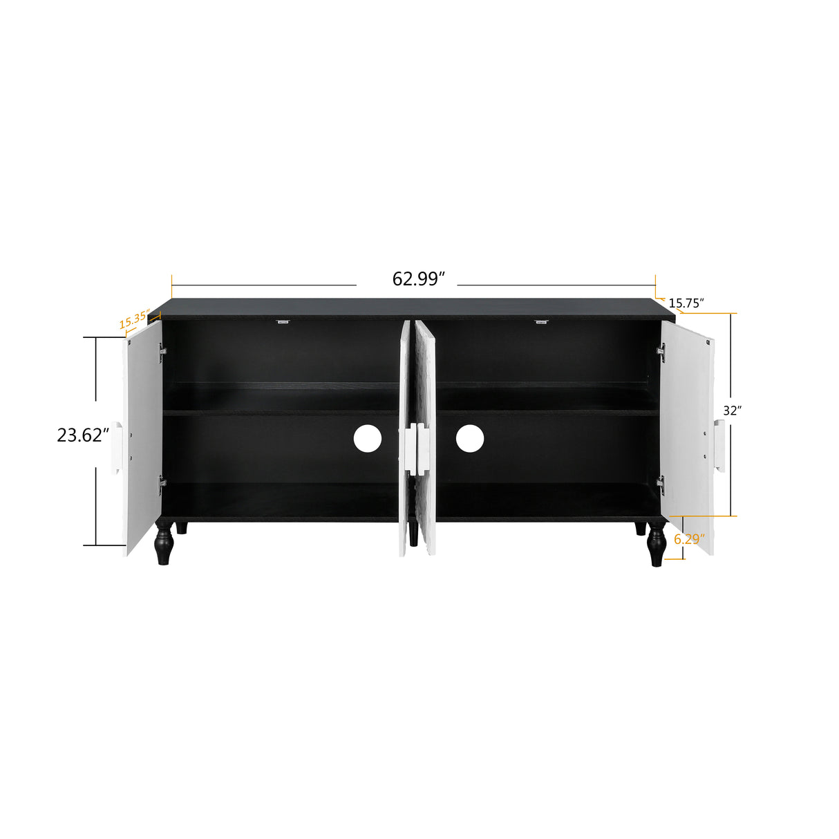 Vintage White Large Faceted Carved And Spliced Doors Combined With Black Frames For TV Stand Table,Sideboards, Accent Cabinets - V.I.P Digital Presence